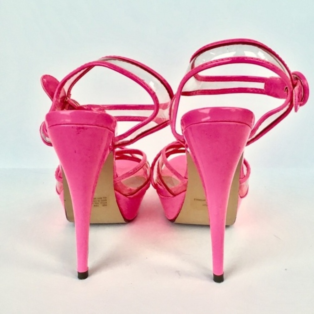 2 LIPS TOO CLEAR TRANSPARENT NEON PINK SANDAL PUMP - Picture 3 of 8
